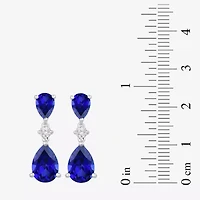 Womens Lab Created Blue Sapphire Sterling Silver Pear Drop Earrings