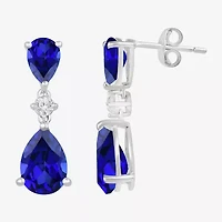 Womens Lab Created Blue Sapphire Sterling Silver Pear Drop Earrings