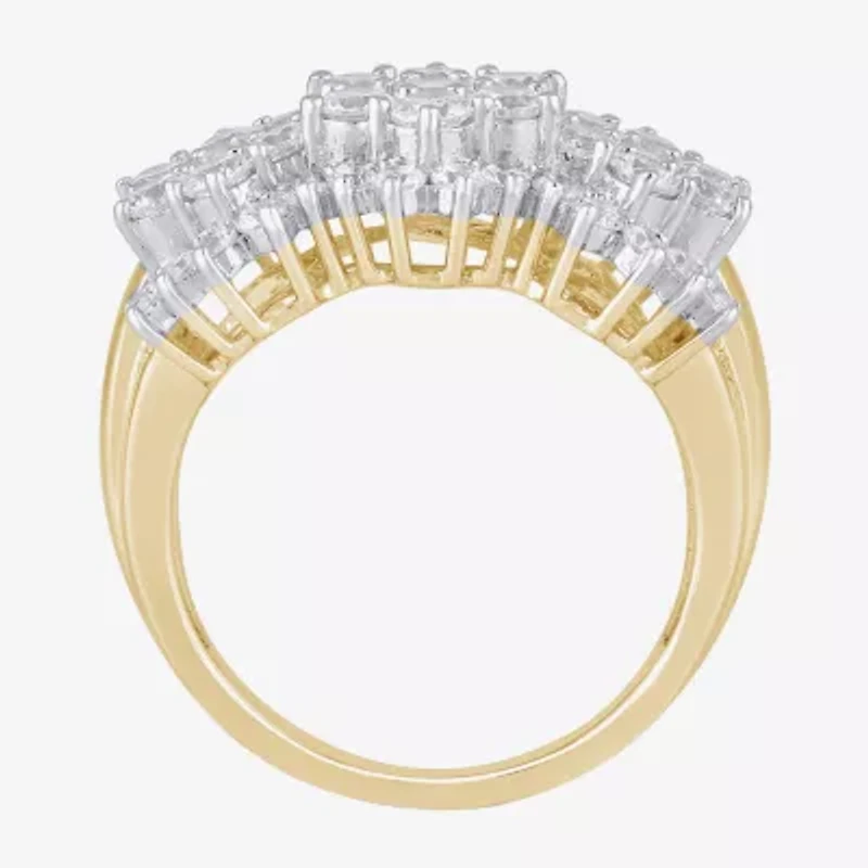 Diamond Blossom (I, I2) Womens 2 CT. T.W. Lab Grown White 14K Gold Over Silver Cluster Cocktail Ring