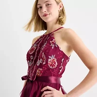 Radiante Couture Womens Juniors Sleeveless Embellished Fit + Flare Dress