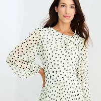 Danny & Nicole Womens Long Sleeve Dots Midi Fit + Flare Dress