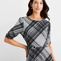 R & K Originals Womens 3/4 Sleeve Plaid Fit + Flare Dress