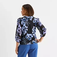 Black Label by Evan-Picone Womens Crew Neck 3/4 Sleeve Blouse