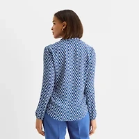 Black Label by Evan-Picone Womens Split Tie Neck Long Sleeve Blouse