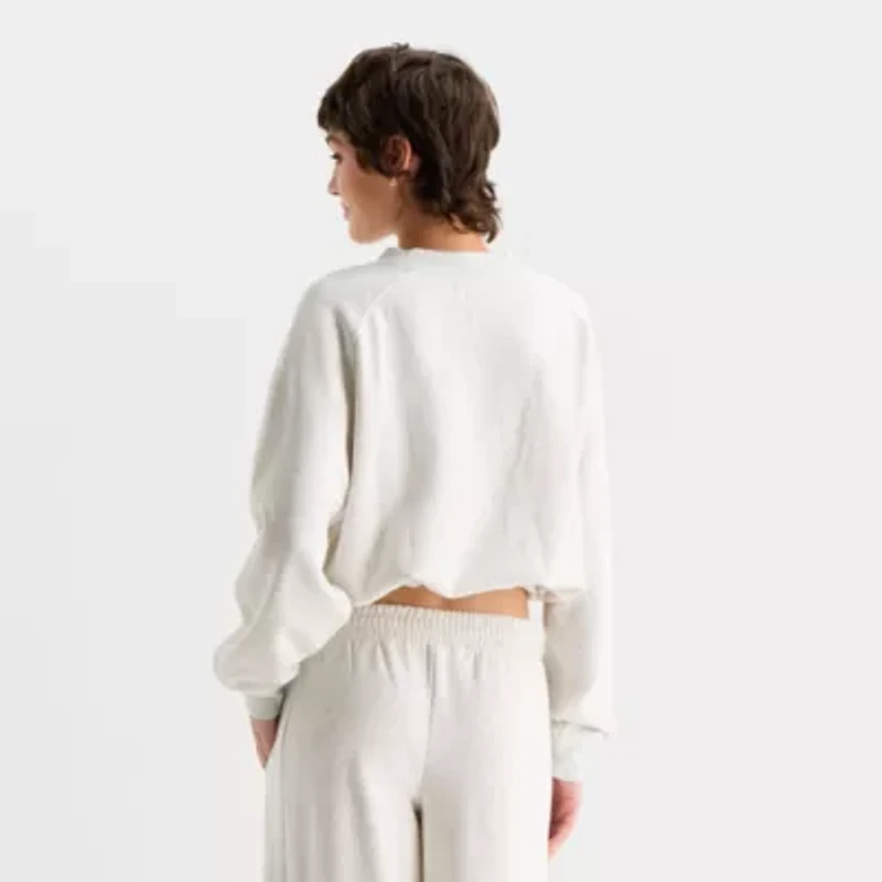 Arizona Bubble Hem Womens Juniors V Neck Long Sleeve Sweatshirt