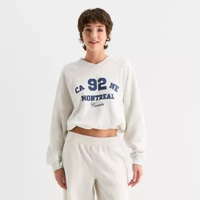 Arizona Bubble Hem Womens Juniors V Neck Long Sleeve Sweatshirt