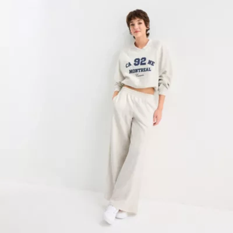 Arizona Bubble Hem Womens Juniors V Neck Long Sleeve Sweatshirt