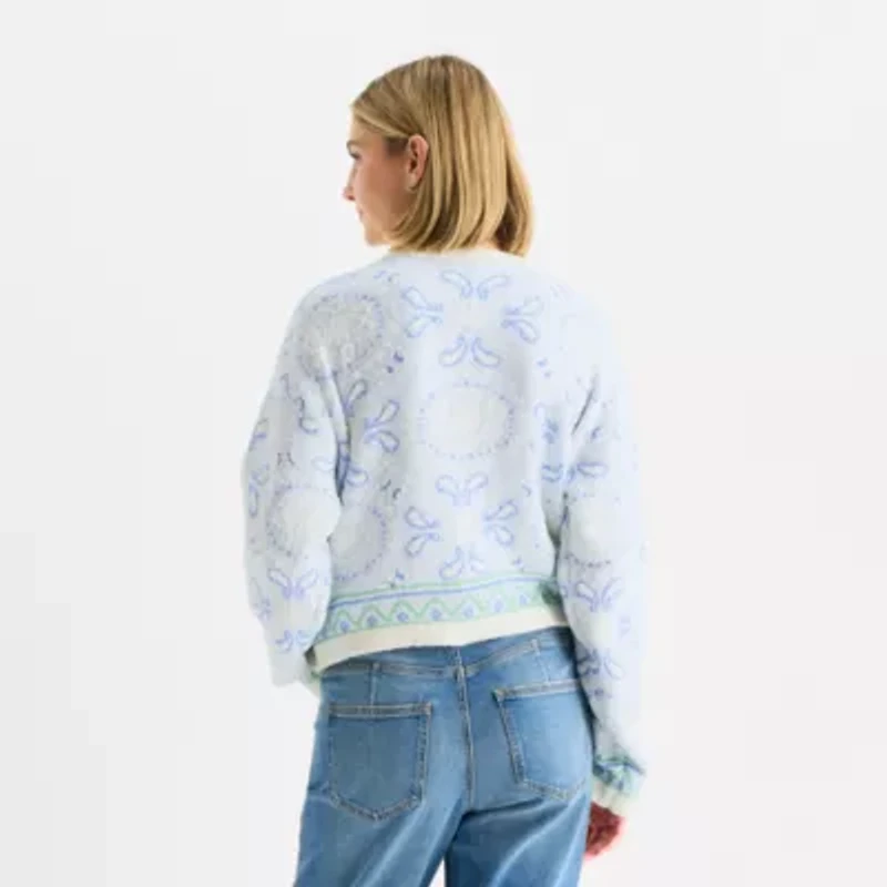 Arizona Juniors Womens Crew Neck Long Sleeve Paisley Pullover Sweater