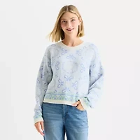 Arizona Juniors Womens Crew Neck Long Sleeve Paisley Pullover Sweater
