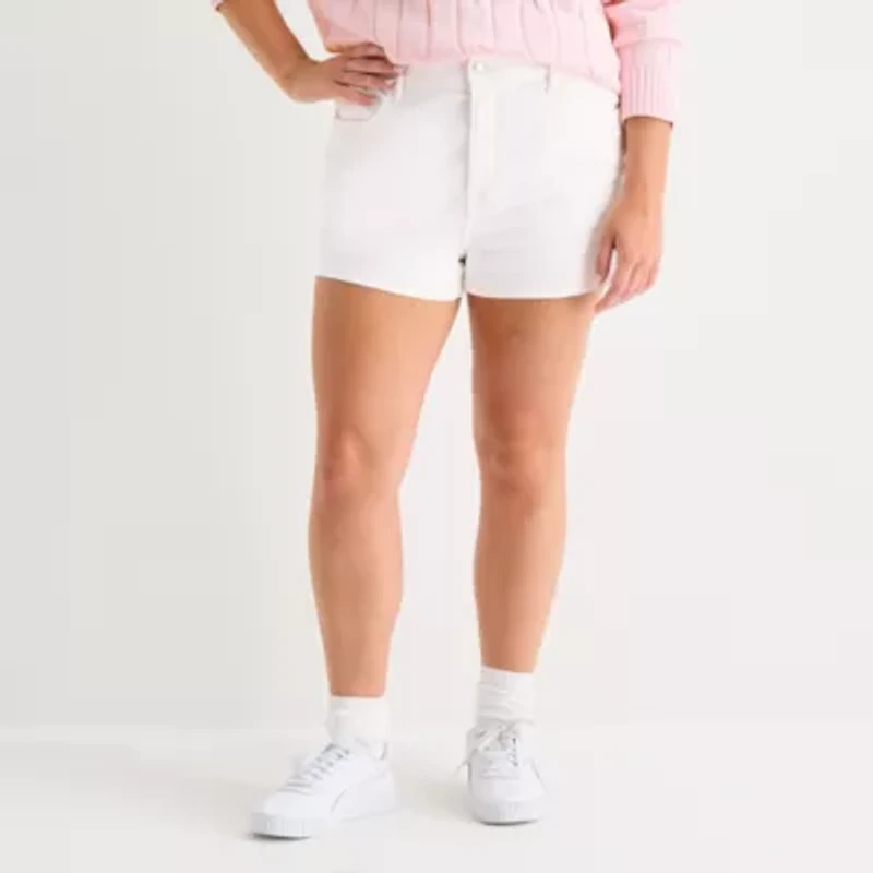 Arizona Womens High Rise Juniors Plus Denim Short