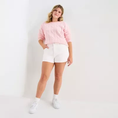 Arizona Womens High Rise Juniors Plus Denim Short