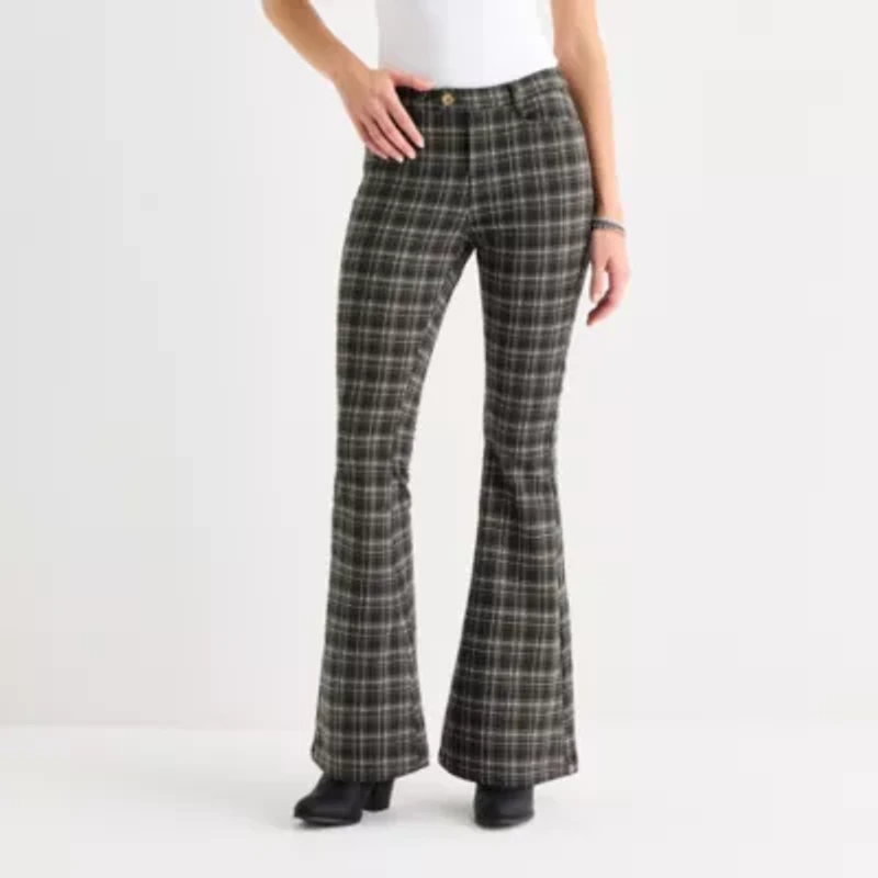 Arizona Womens Juniors Flare Mid Rise Flat Front Pant