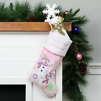 21'' Light Pink Baby's First Christmas Velveteen Snowmen Christmas Stocking