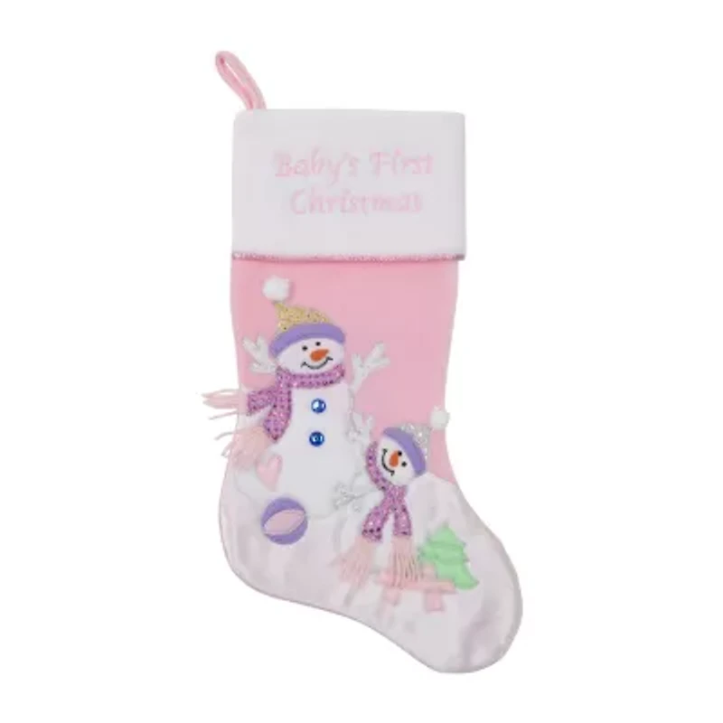 21'' Light Pink Baby's First Christmas Velveteen Snowmen Christmas Stocking