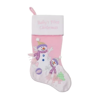 21'' Light Pink Baby's First Christmas Velveteen Snowmen Christmas Stocking