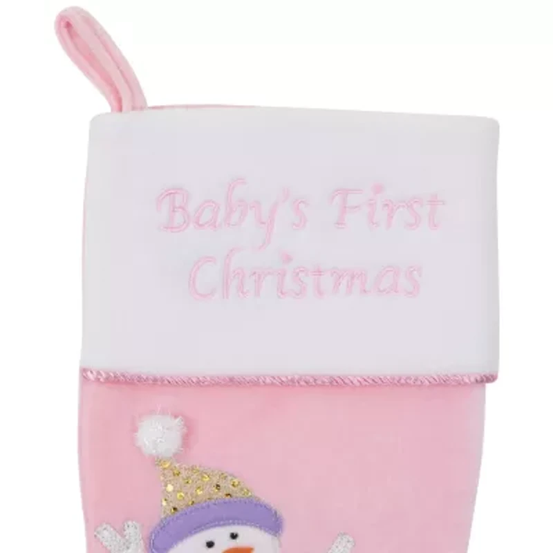 21'' Light Pink Baby's First Christmas Velveteen Snowmen Christmas Stocking