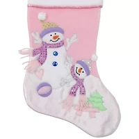 21'' Light Pink Baby's First Christmas Velveteen Snowmen Christmas Stocking