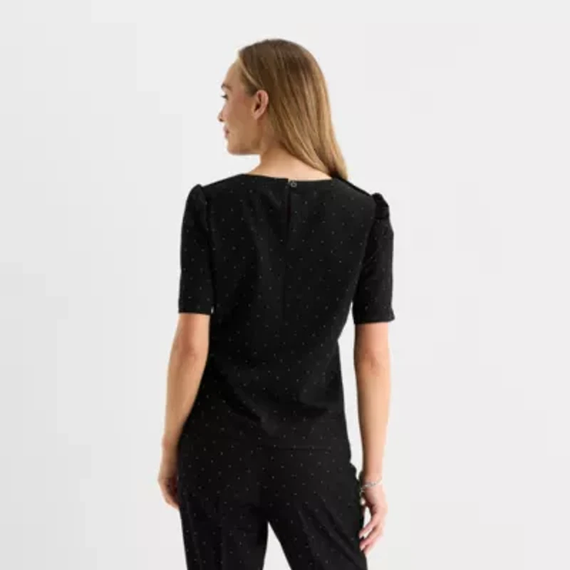 Liz Claiborne Womens Easy-on + Easy-off Round Neck Short Sleeve Adaptive Blouse