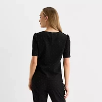 Liz Claiborne Womens Easy-on + Easy-off Round Neck Short Sleeve Adaptive Blouse
