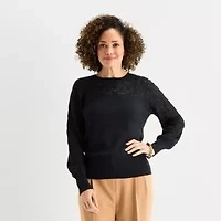 Liz Claiborne Womens Crew Neck Long Sleeve Pullover Sweater