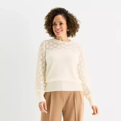 Liz Claiborne Womens Crew Neck Long Sleeve Pullover Sweater