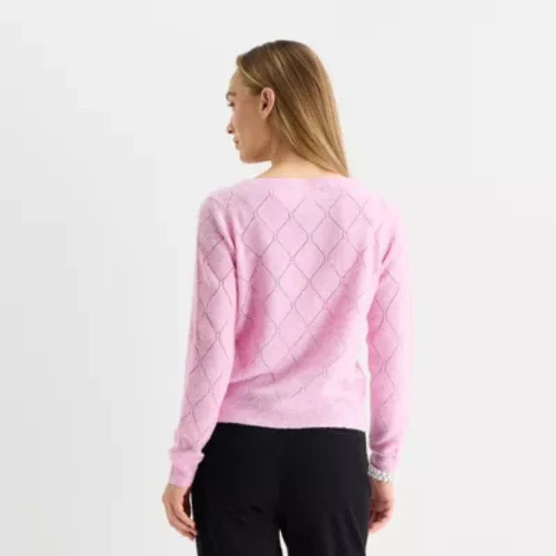 Liz Claiborne Womens Boat Neck Long Sleeve Pullover Sweater