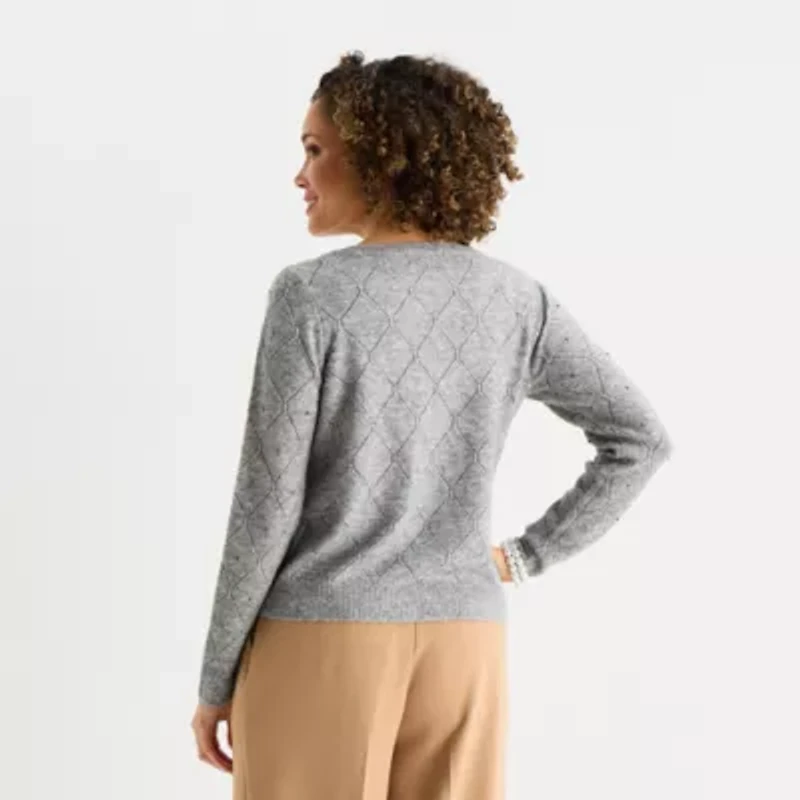 Liz Claiborne Womens Boat Neck Long Sleeve Pullover Sweater