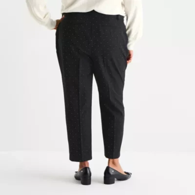 Liz Claiborne Emma Womens Plus Stretch Fabric Straight Mid Rise Ankle Pant