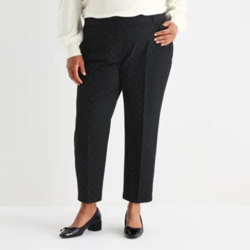 Liz Claiborne Emma Womens Plus Stretch Fabric Straight Mid Rise Ankle Pant