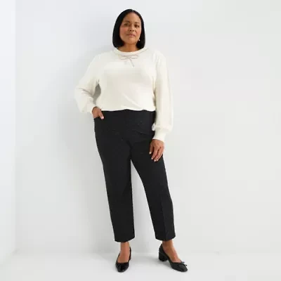 Liz Claiborne Emma Womens Plus Stretch Fabric Straight Mid Rise Ankle Pant