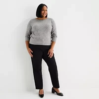 Liz Claiborne Plus Womens Crew Neck Long Sleeve Pullover Sweater