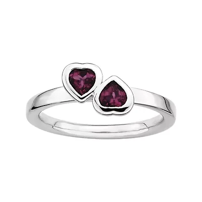 Personally Stackable Genuine Rhodolite Sterling Silver Heart RIng