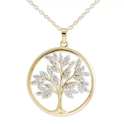 14K Gold Over Silver Crystal Tree of Life Pendant Necklace