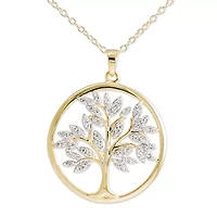 14K Gold Over Silver Crystal Tree of Life Pendant Necklace
