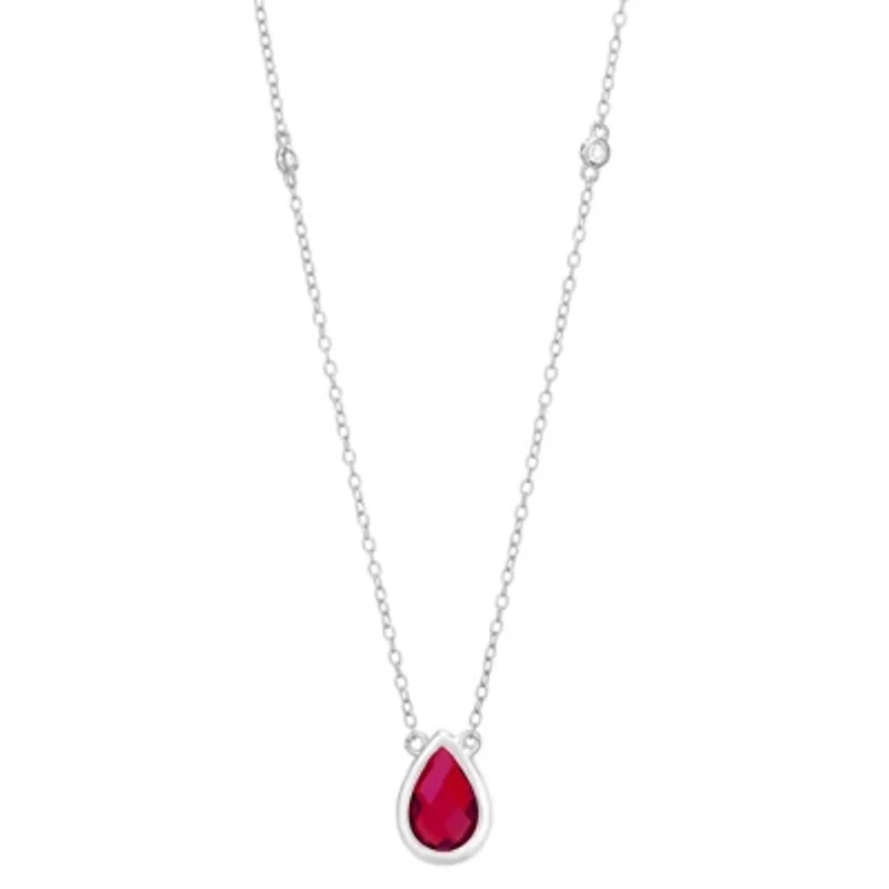 Womens Red Lab Created Ruby Sterling Silver Pendant Necklace