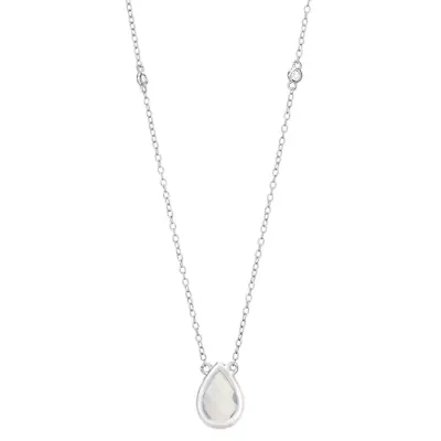 Womens Lab Created White Opal Sterling Silver 18 Inch Pendant Necklace