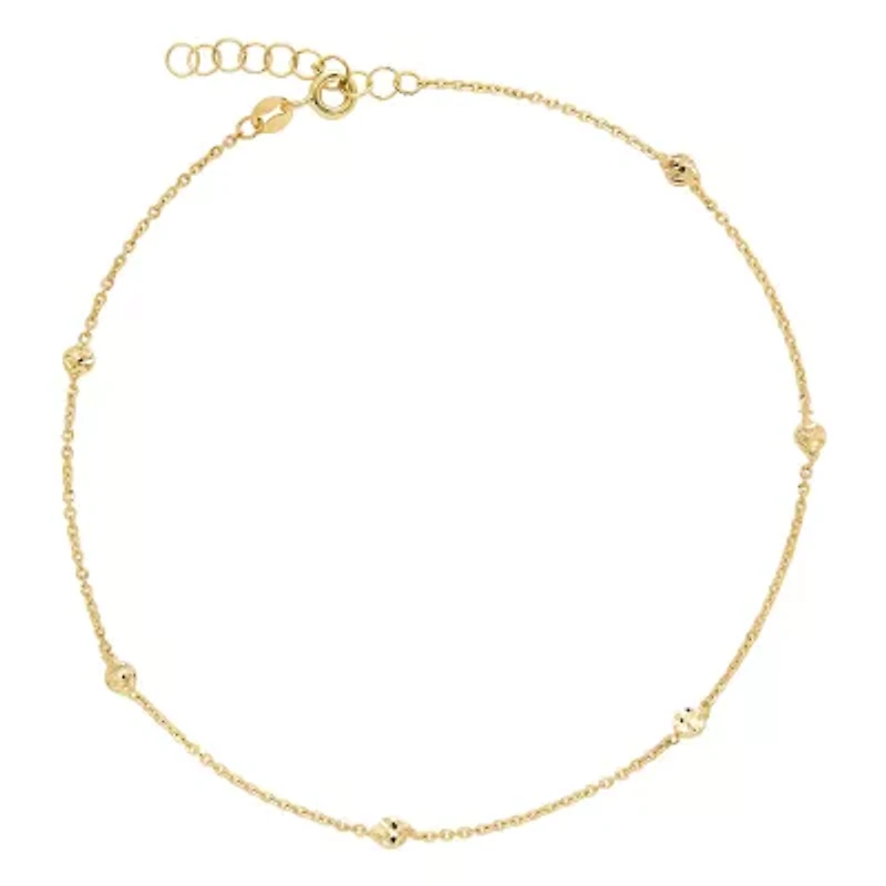 Made in Italy Womens 14K Gold 10 Inch Solid Bead Ankle Bracelet