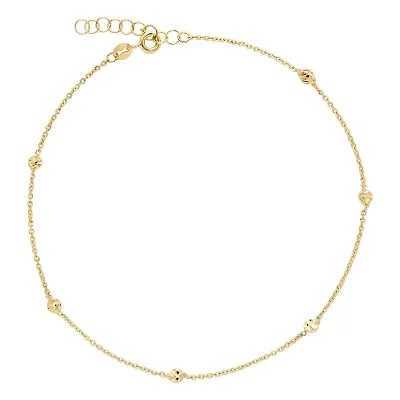 Made in Italy Womens 14K Gold 10 Inch Solid Bead Ankle Bracelet
