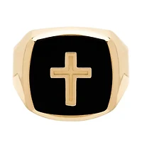 Womens Genuine Black Onyx 14K Gold Cross Signet Ring