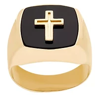Womens Genuine Black Onyx 14K Gold Cross Signet Ring
