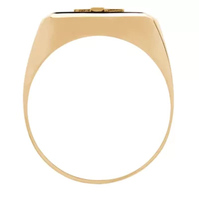 Womens Genuine Black Onyx 14K Gold Cross Signet Ring