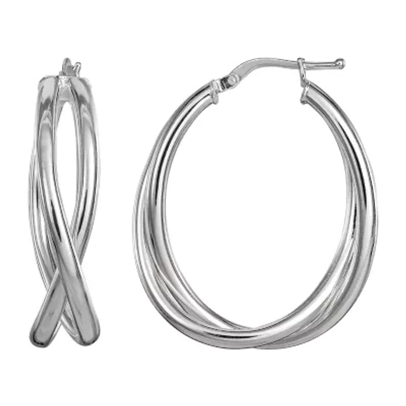 Womens Sterling Silver 33.2mm Round Hoop Earrings