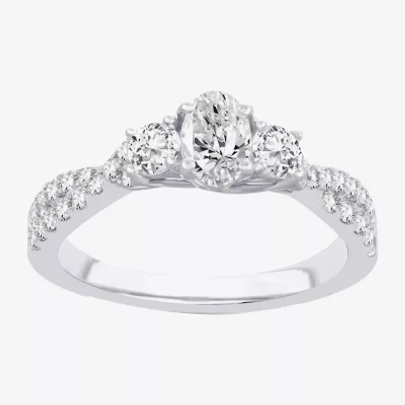 Love Lives Forever (H-I / Si1-Si2) Womens CT. T.W. Lab Grown White Diamond 10K Gold Oval 3-Stone Engagement Ring