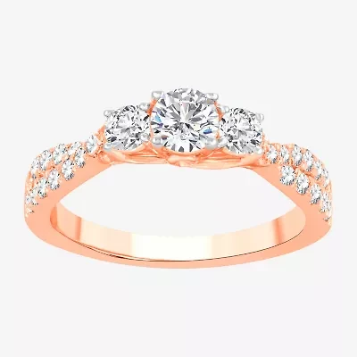 Love Lives Forever (H-I / Si1-Si2) Womens CT. T.W. Lab Grown White Diamond 10K Gold Round 3-Stone Engagement Ring