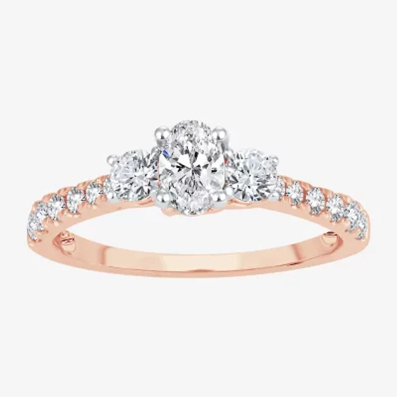 Love Lives Forever (H-I / Si1-Si2) Womens CT. T.W. Lab Grown White Diamond 10K Gold Oval 3-Stone Engagement Ring