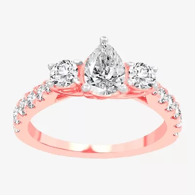 Love Lives Forever (H-I / Si1-Si2) Womens 2 CT. T.W. Lab Grown White Diamond 10K  Gold Pear 3-Stone Engagement Ring