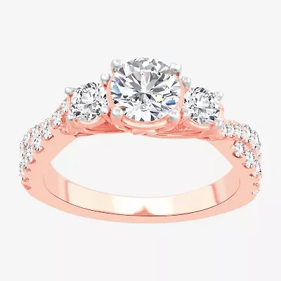 Love Lives Forever (H-I / Si1-Si2) Womens 2 CT. T.W. Lab Grown White Diamond 10K Gold Round 3-Stone Engagement Ring
