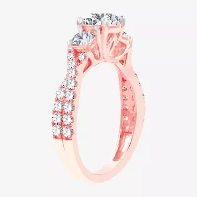 Love Lives Forever (H-I / Si1-Si2) Womens 2 CT. T.W. Lab Grown White Diamond 10K Gold Round 3-Stone Engagement Ring