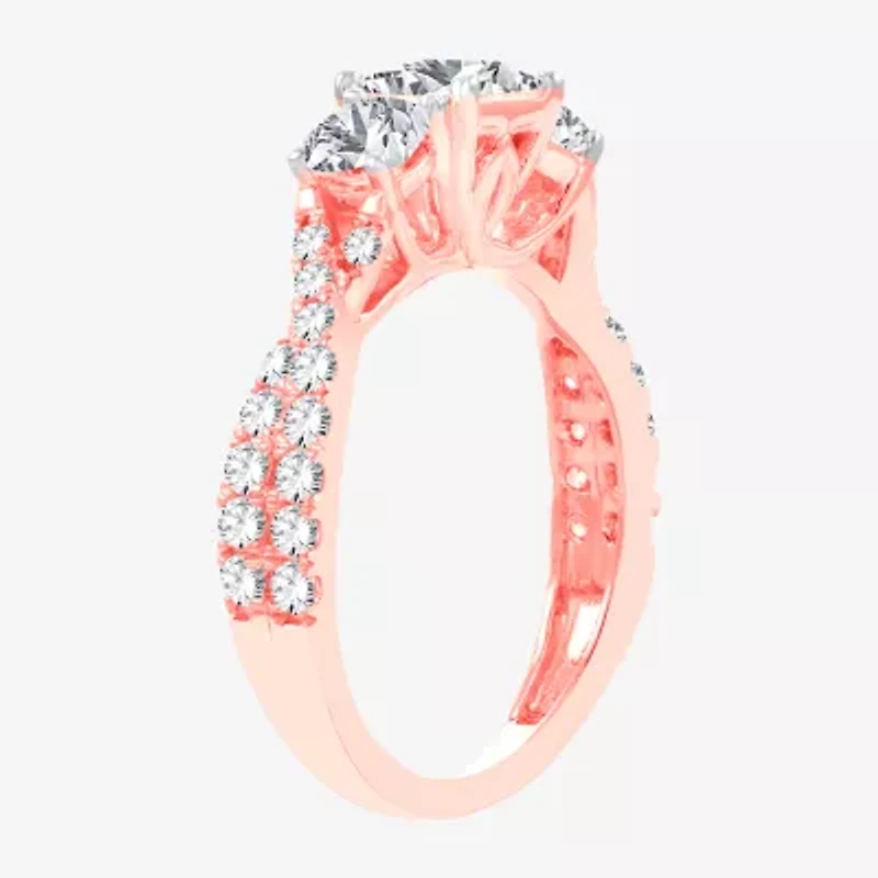 Love Lives Forever (H-I / Si1-Si2) Womens 2 CT. T.W. Lab Grown White Diamond 10K Gold 3-Stone Engagement Ring