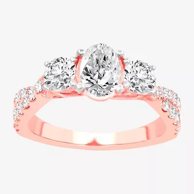 Love Lives Forever (H-I / Si1-Si2) Womens 2 CT. T.W. Lab Grown White Diamond 10K Gold Oval 3-Stone Engagement Ring